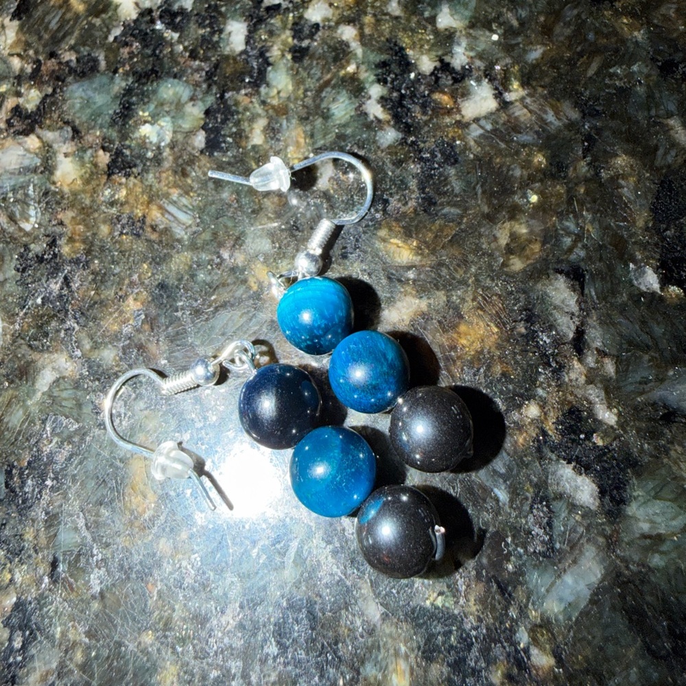 Elegant Blue Tigers Eye Beaded Earrings